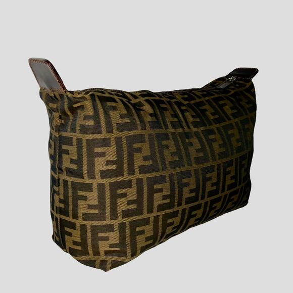Fendi FF Zucca Print Cosmetic Pouch Clutch Bag Leather Accents - Picture 12 of 16